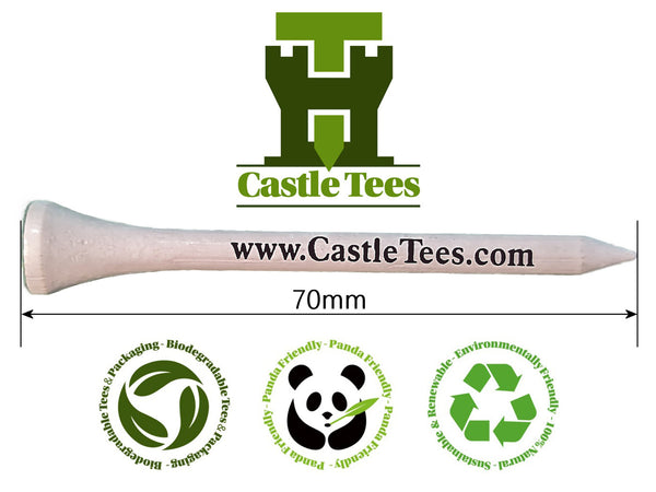 White Straight Tees – 40 x 70mm / 2 ¾ inch White Premium Bamboo Golf Tees in a Tin with Free Ball Marker & Free Pencil. Twice the strength of regular bamboo very strong & durable & a Great Golf Gift.