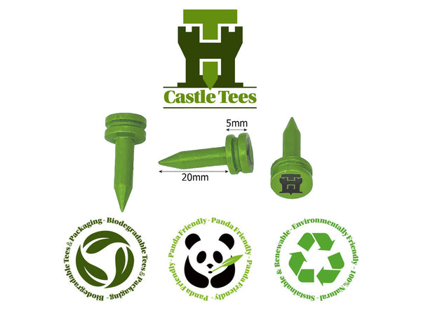 Green Castle Tees – 40 x 25mm 1 inch Green Premium Bamboo Golf Tees in a Biodegradable Resealable Bag