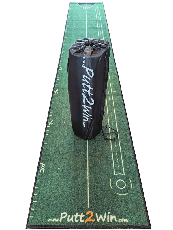 Putt2Win Training Putting Practice Mat is a Quality Technical Training Mat Designed in the UK to Help Golfers of all Ages and Skill Levels to Improve their Putting. Great Golf Gift.