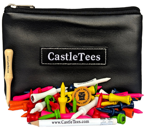 Mixed Castle Tees Zip Storage Tee Bag – 42 pcs Mixed Size Premium Bamboo Castle Golf Tees