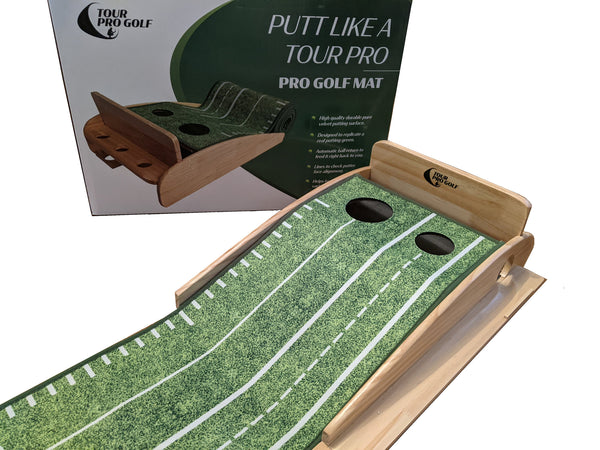 Tour Pro Golf Green Putting Mat Wooden Crystal Velvet Material Training Aid Perfect to Practice Putting Hole More Putts a Great Golf Gift