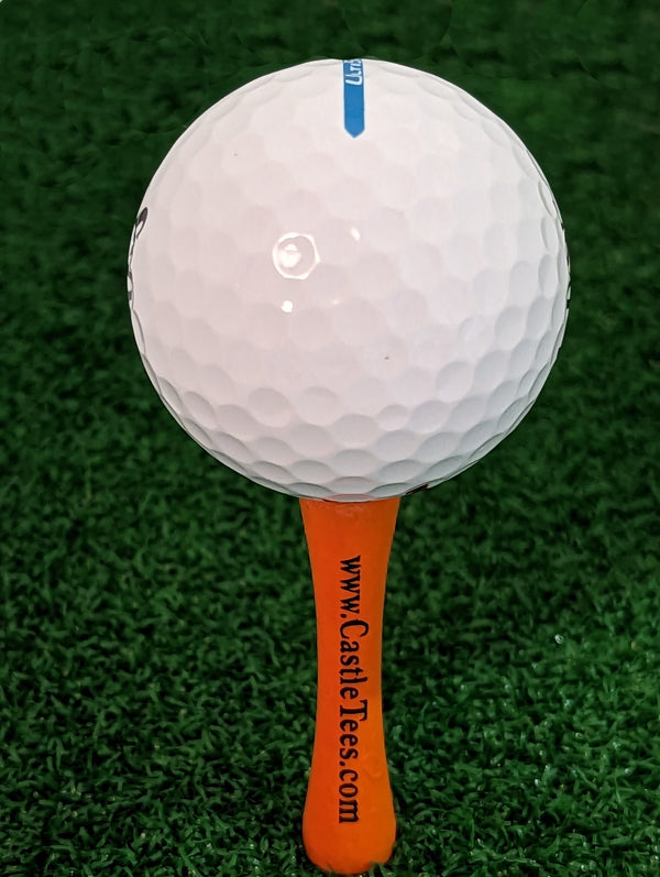 Orange Castle Tees – 40 x 70mm 2 ¾ inches Orange Premium Bamboo Golf Tees in a Tin
