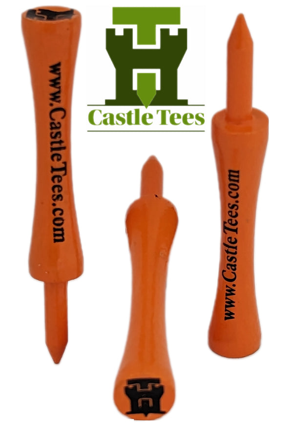 Orange Castle Tees – 40 x 70mm 2 ¾ inches Orange Premium Bamboo Golf Tees in a Biodegradable kraft paper Resealable Bag