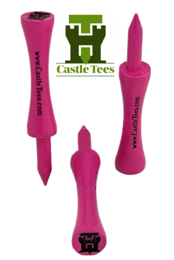Pink Castle Tees – 40 x 60mm 2 1⁄3 inches Pink Premium Bamboo Golf Tees in a Tin